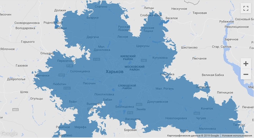 Карта покрытия сигналом 3g, 4g Интернета от Киевстар в Харьковской области
